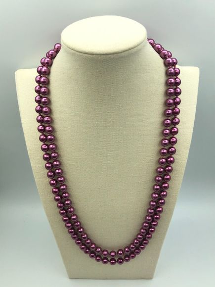 VINTAGE Rockabilly Long Purple Knotted Faux Pearl Bead Retro Necklace Festival - Picture 7 of 13